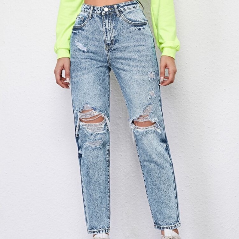 high waisted ripped mom jeans